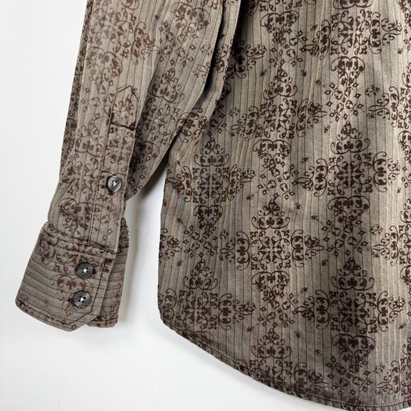 Vintage 90s Transcript Mens Shirt Brown Baroque Damask Long Sleeve Button Up - Picture 10 of 15